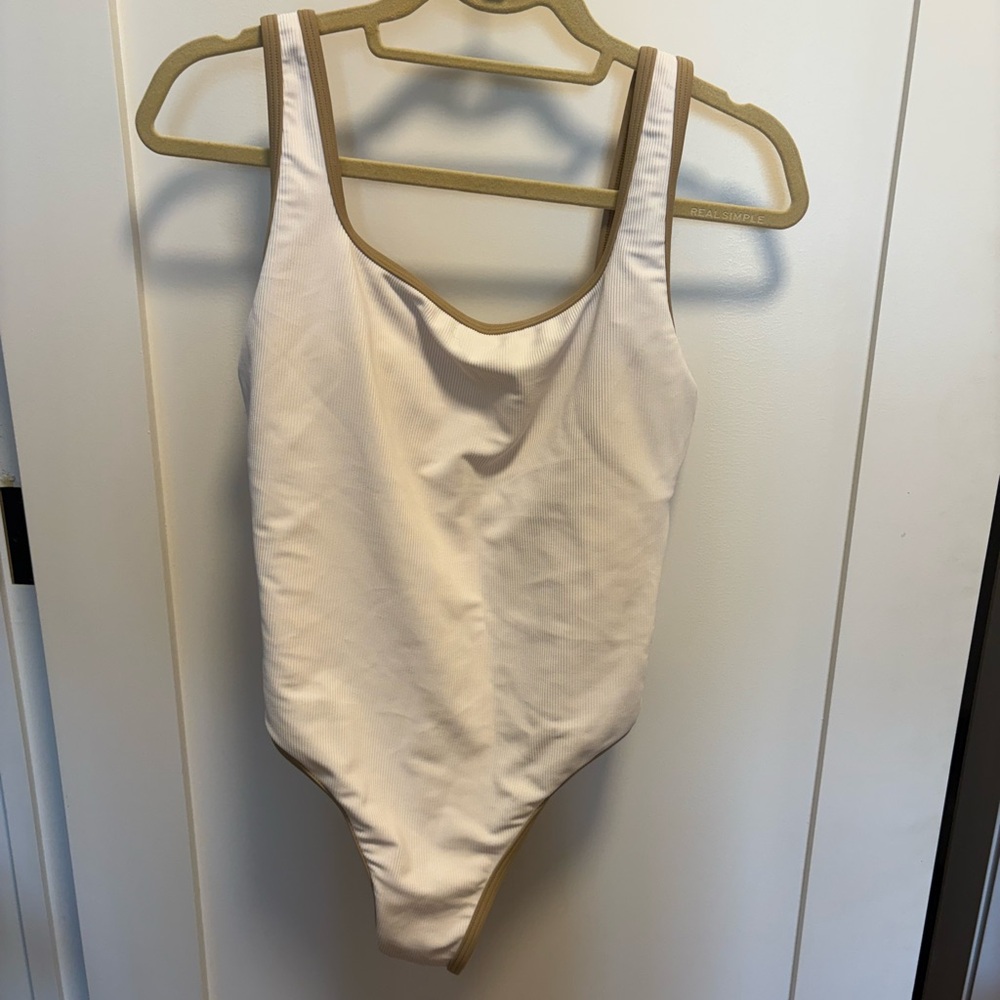 LainSnow Cream One-Piece Swimsuit with Tan Trim